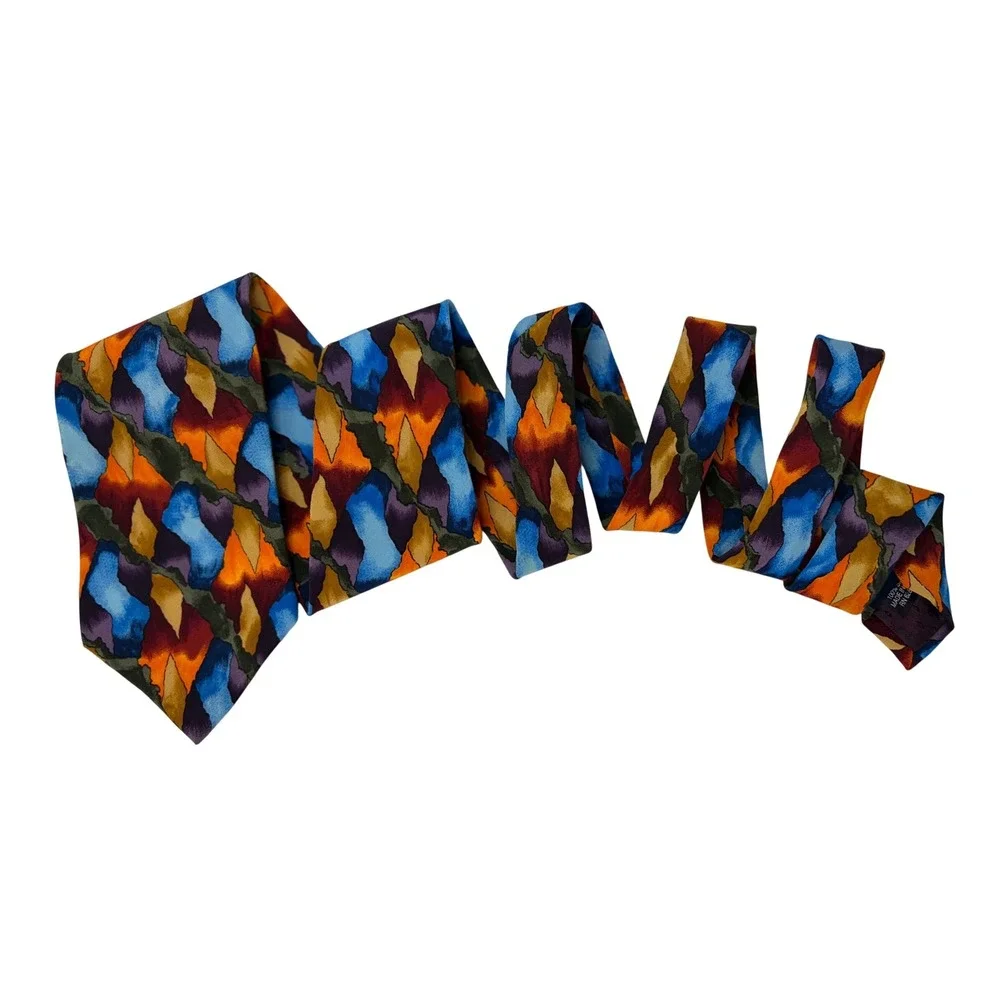 J. Garcia‎ Mens Silk Necktie Abstract Geometric Blue Orange Purple Art Tie USA
